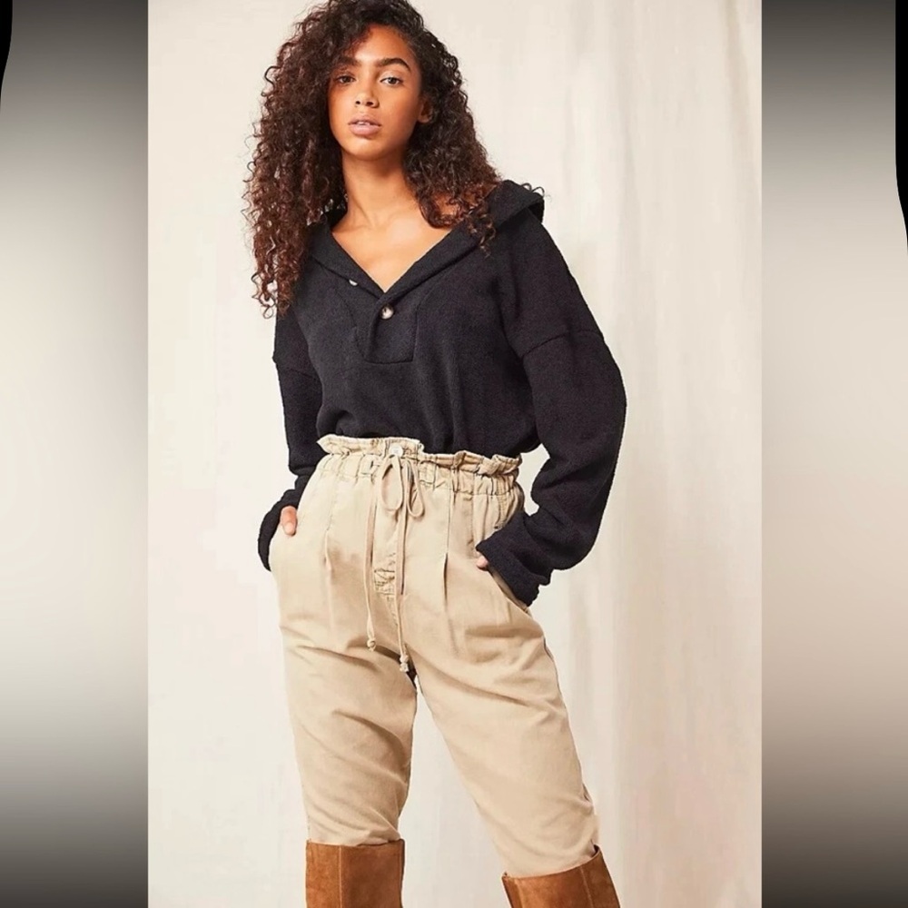 Free People Beach Bino Terrycloth Pullover XS Cozy Relaxed Fit